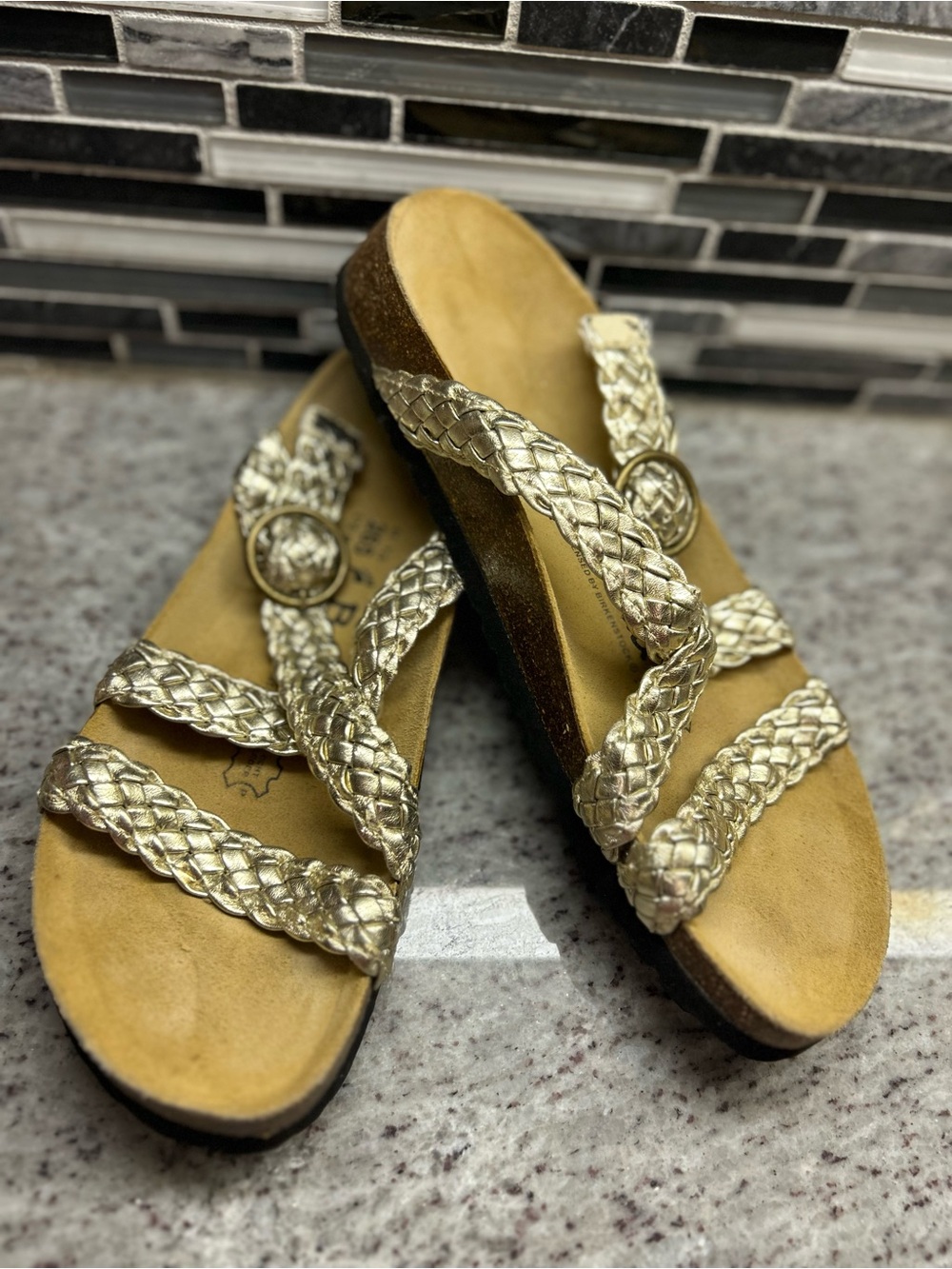 Birkenstock Betula Women's Braided Metallic Gold Slide Sandals size 10(41)